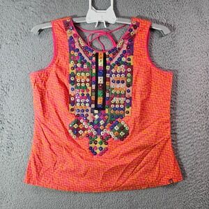 Biba Sleeveless Top Women Size 36 / Small Embroidered Glitter Boho Gypsy
